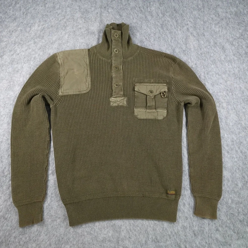 Polo Ralph Lauren Sweater Mens Medium Army Green Military Utility Chunky Shawl